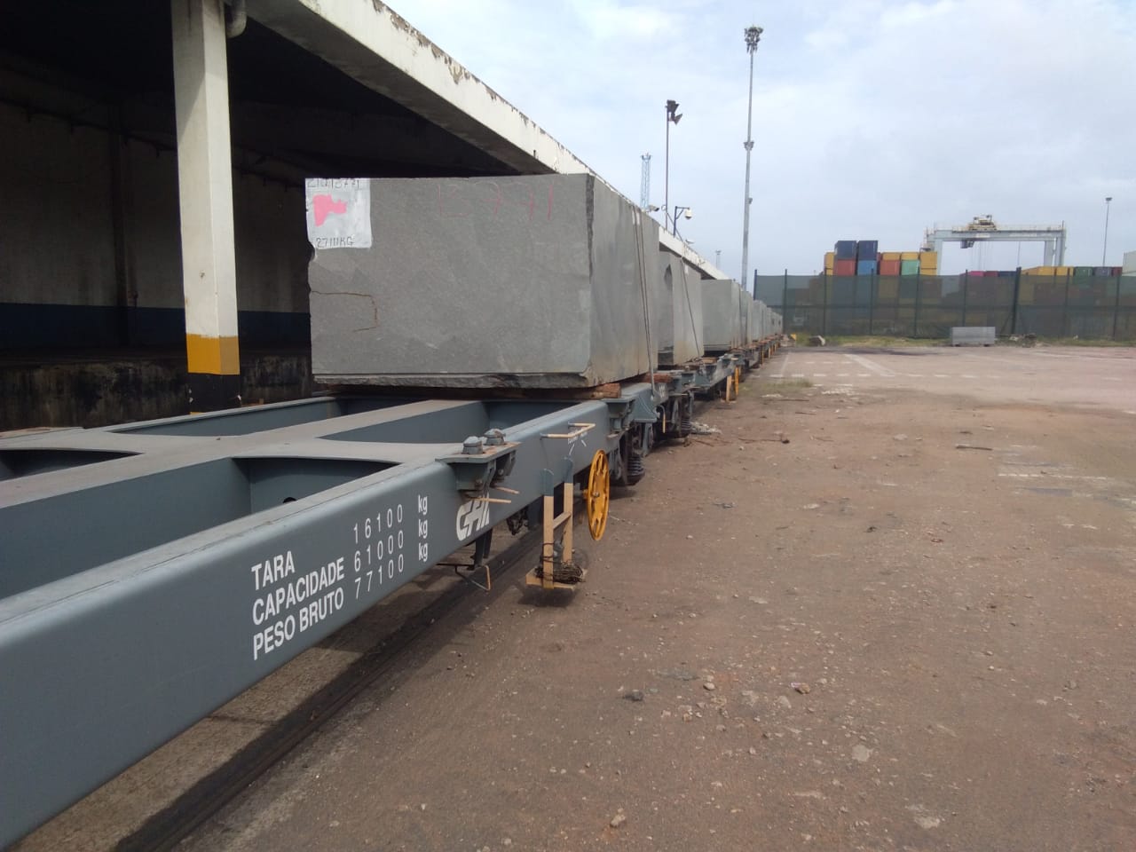 Container skeleton wagons at a port terminal